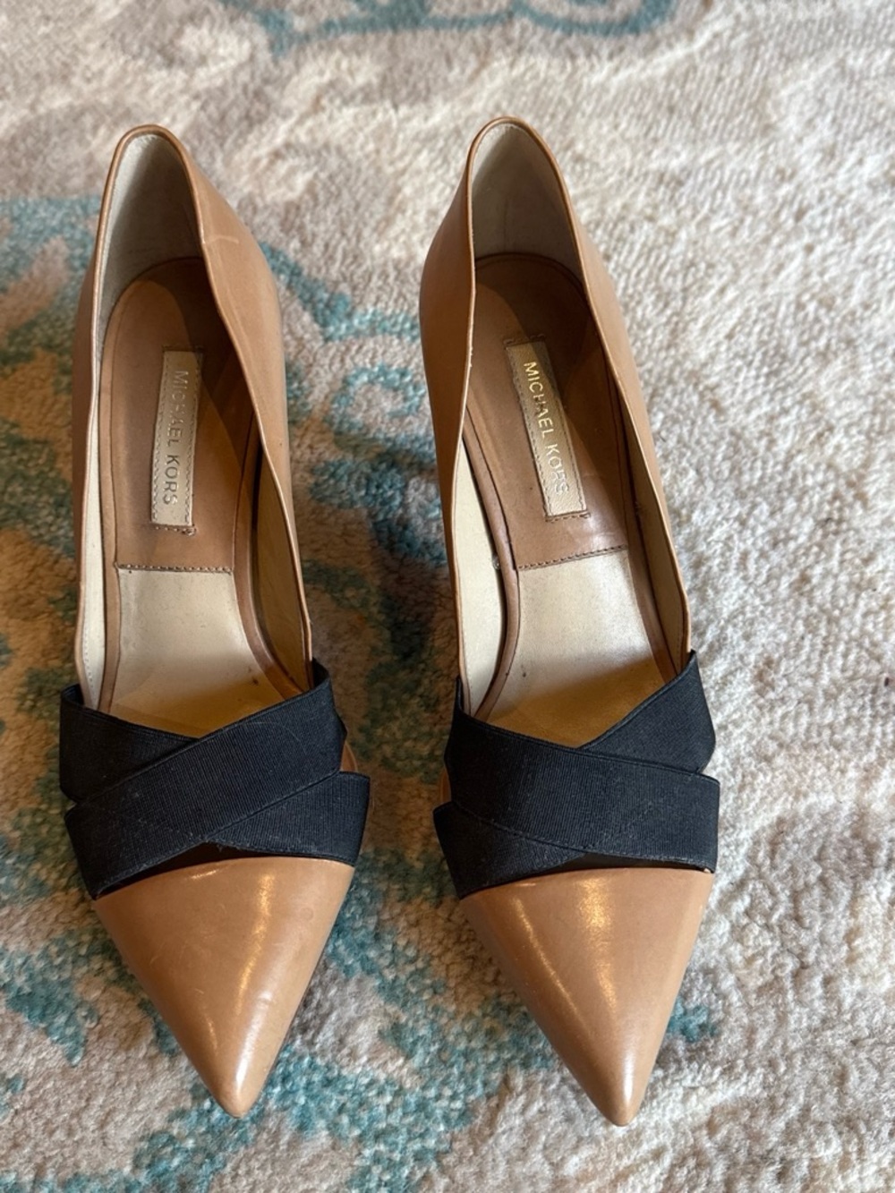 Michael Kors Tan and Black Pointed Toe Pumps
